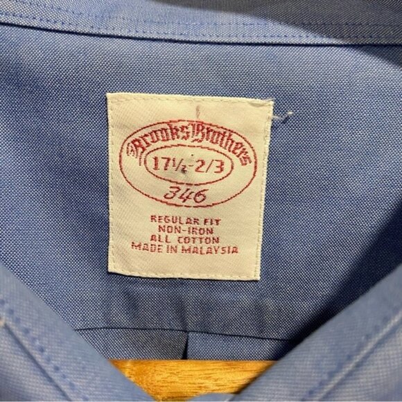 Brooks brothers 346 men button down shirt regular fit cotton non iron 17,5 blue - Picture 12 of 12
